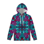 Ethnic Teal Bohemian Pattern Print Pullover Hoodie