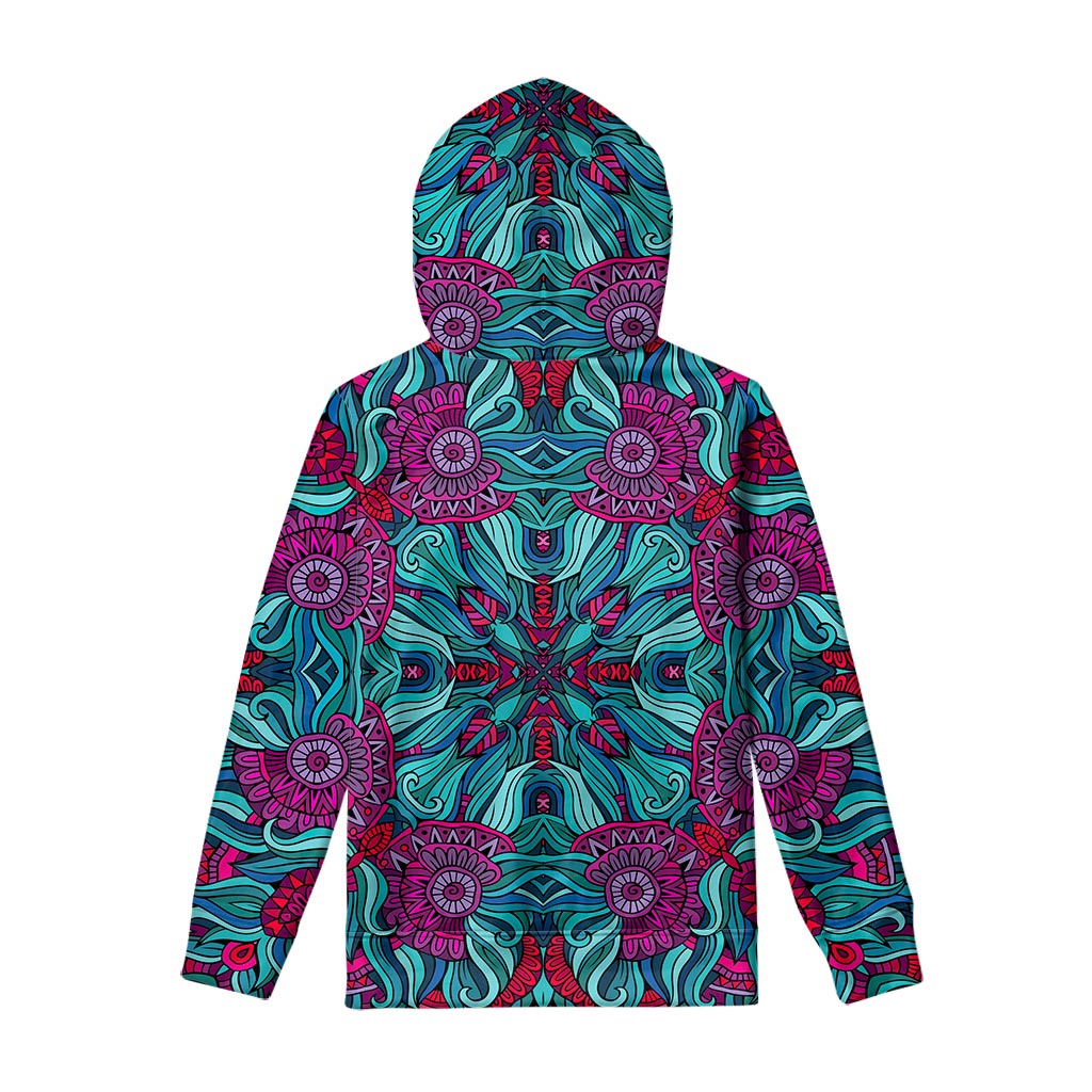 Ethnic Teal Bohemian Pattern Print Pullover Hoodie