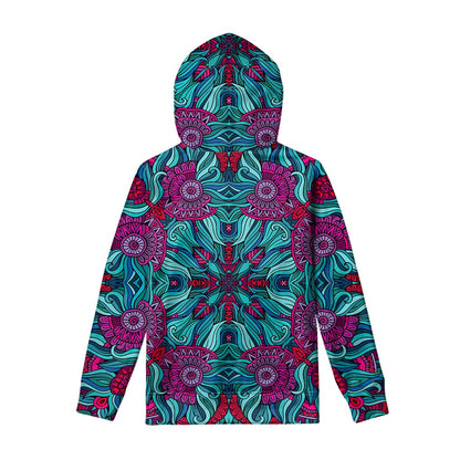 Ethnic Teal Bohemian Pattern Print Pullover Hoodie