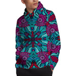 Ethnic Teal Bohemian Pattern Print Pullover Hoodie
