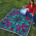 Ethnic Teal Bohemian Pattern Print Quilt