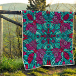Ethnic Teal Bohemian Pattern Print Quilt