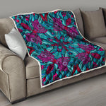 Ethnic Teal Bohemian Pattern Print Quilt
