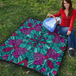 Ethnic Teal Bohemian Pattern Print Quilt