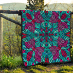 Ethnic Teal Bohemian Pattern Print Quilt