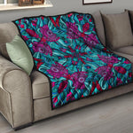 Ethnic Teal Bohemian Pattern Print Quilt