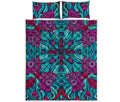 Ethnic Teal Bohemian Pattern Print Quilt Bed Set