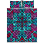 Ethnic Teal Bohemian Pattern Print Quilt Bed Set
