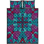 Ethnic Teal Bohemian Pattern Print Quilt Bed Set