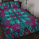 Ethnic Teal Bohemian Pattern Print Quilt Bed Set