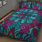 Ethnic Teal Bohemian Pattern Print Quilt Bed Set