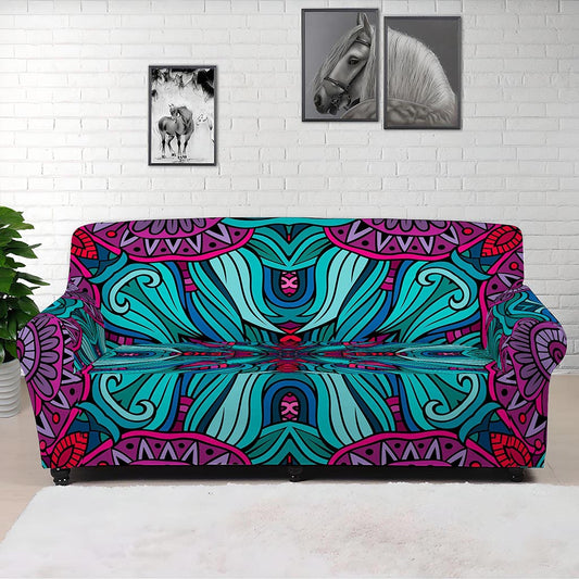 Ethnic Teal Bohemian Pattern Print Sofa Cover
