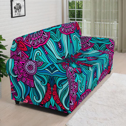 Ethnic Teal Bohemian Pattern Print Sofa Cover