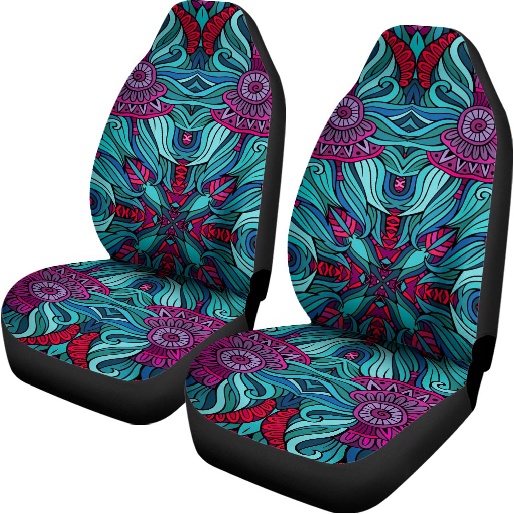 Ethnic Teal Bohemian Pattern Print Universal Fit Car Seat Covers