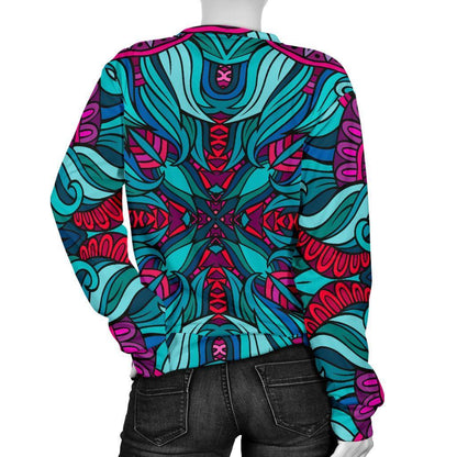 Ethnic Teal Bohemian Pattern Print Women's Crewneck Sweatshirt GearFrost