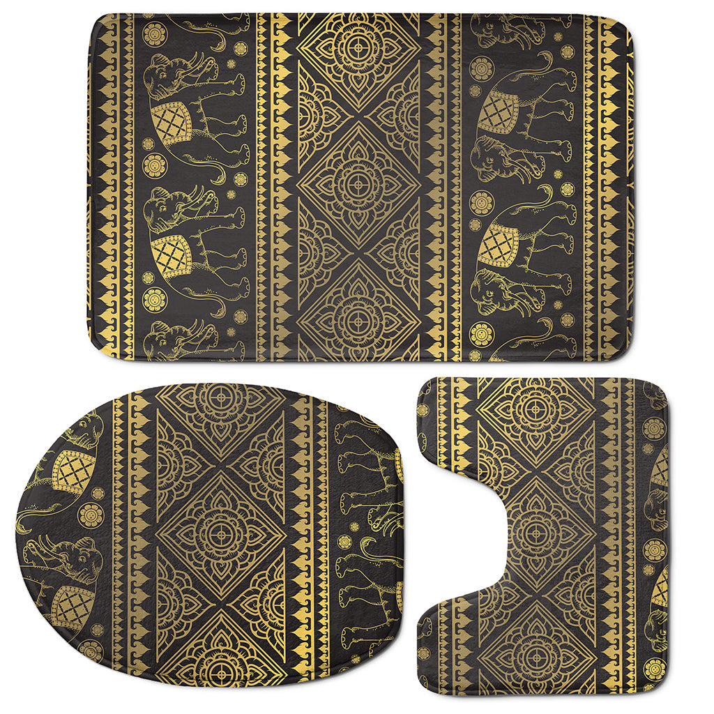 Ethnic Thai Elephant Pattern Print 3 Piece Bath Mat Set