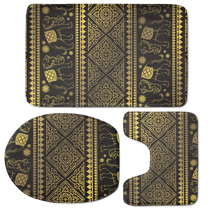 Ethnic Thai Elephant Pattern Print 3 Piece Bath Mat Set