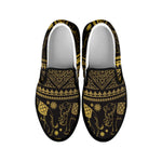 Ethnic Thai Elephant Pattern Print Black Slip On Shoes