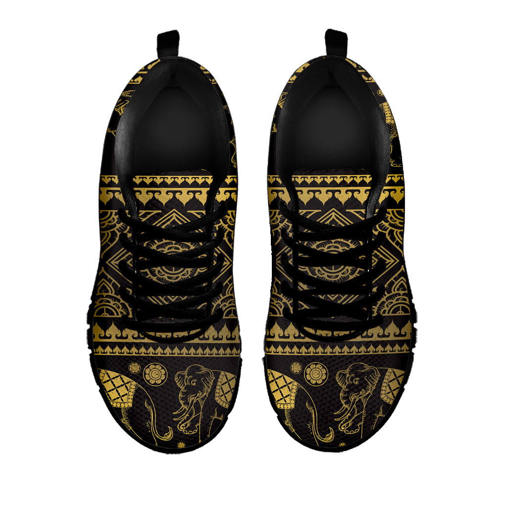 Ethnic Thai Elephant Pattern Print Black Sneakers