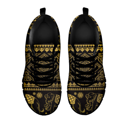 Ethnic Thai Elephant Pattern Print Black Sneakers