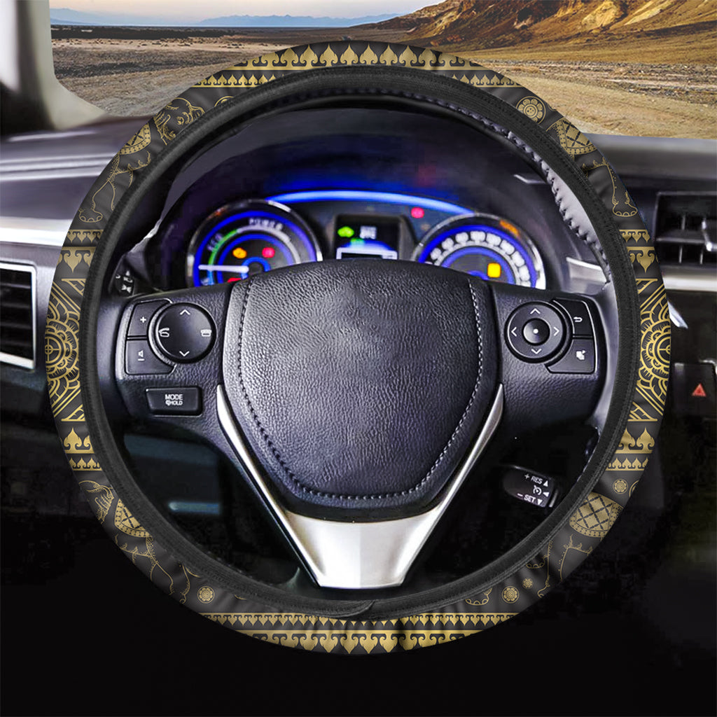 Ethnic Thai Elephant Pattern Print Car Steering Wheel Cover