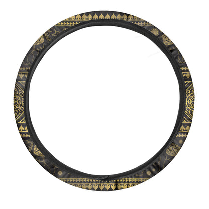 Ethnic Thai Elephant Pattern Print Car Steering Wheel Cover