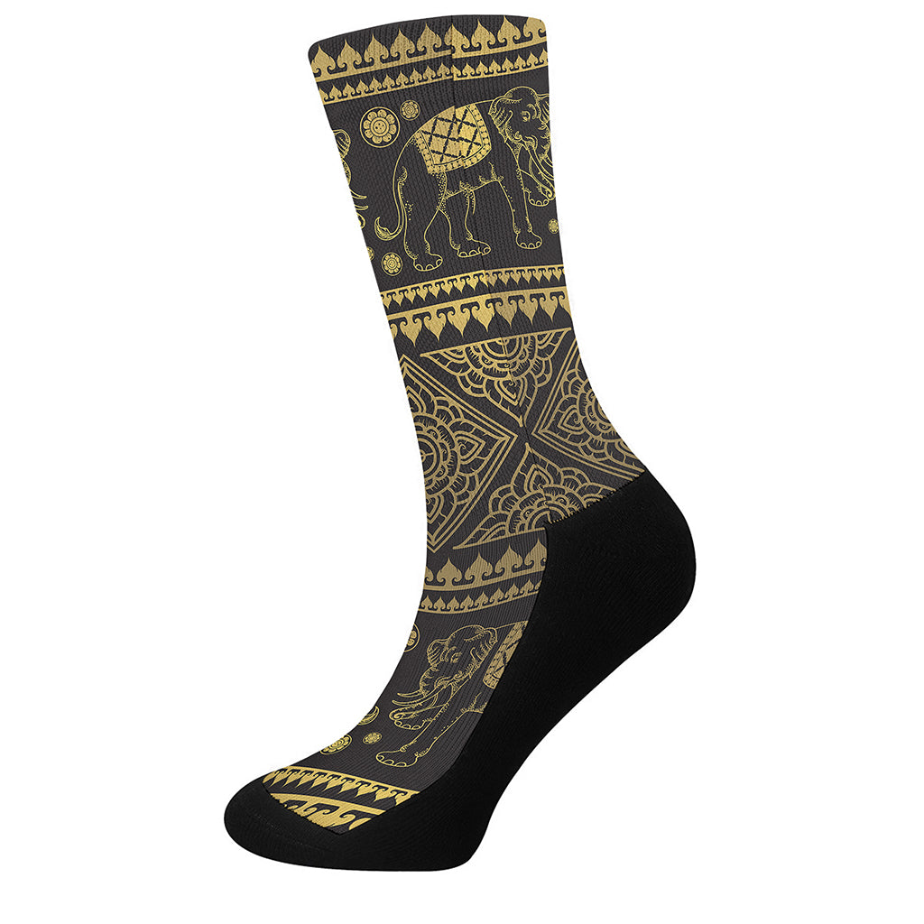 Ethnic Thai Elephant Pattern Print Crew Socks