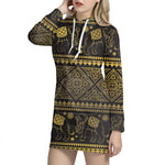 Ethnic Thai Elephant Pattern Print Hoodie Dress