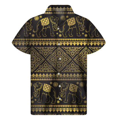 Ethnic Thai Elephant Pattern Print Men's Short Sleeve Shirt