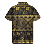 Ethnic Thai Elephant Pattern Print Men's Short Sleeve Shirt