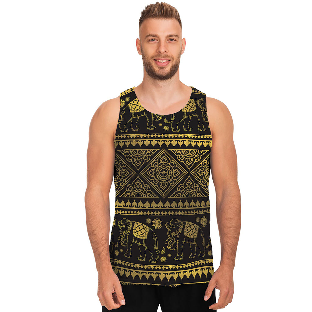 Ethnic Thai Elephant Pattern Print Men's Tank Top