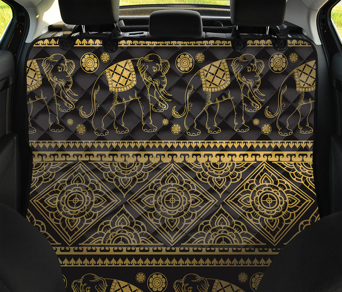 Ethnic Thai Elephant Pattern Print Pet Car Back Seat Cover