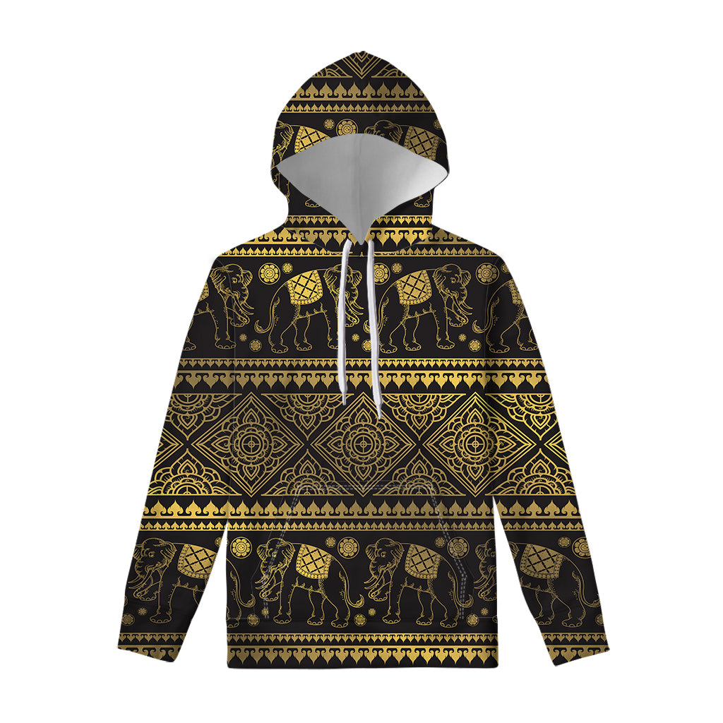 Ethnic Thai Elephant Pattern Print Pullover Hoodie