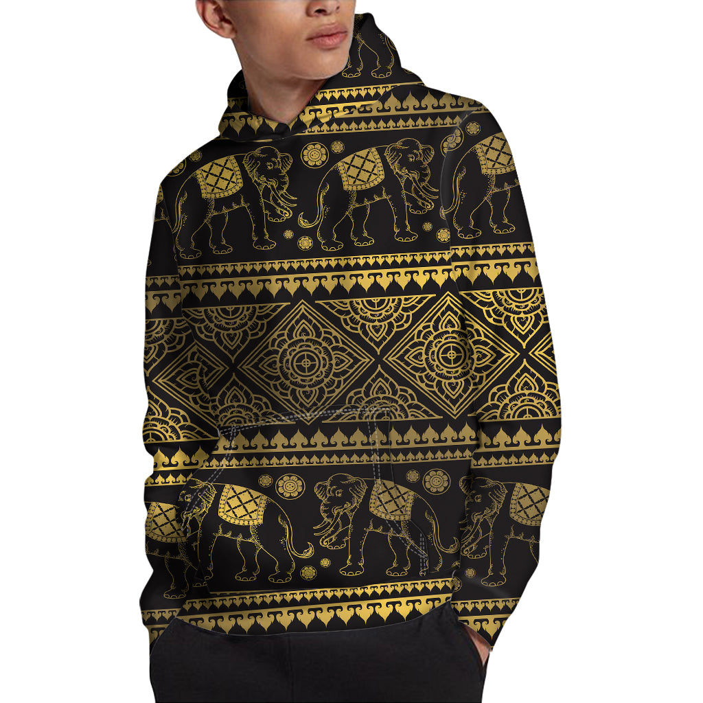 Ethnic Thai Elephant Pattern Print Pullover Hoodie