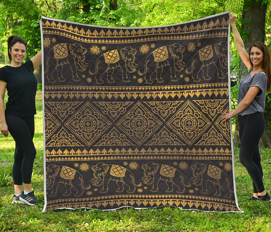 Ethnic Thai Elephant Pattern Print Quilt