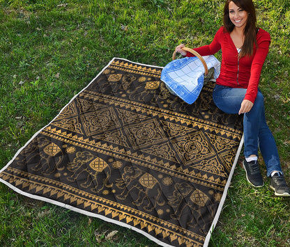 Ethnic Thai Elephant Pattern Print Quilt