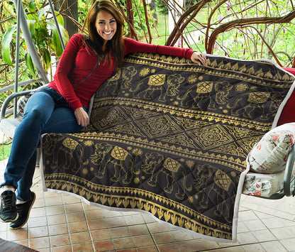 Ethnic Thai Elephant Pattern Print Quilt