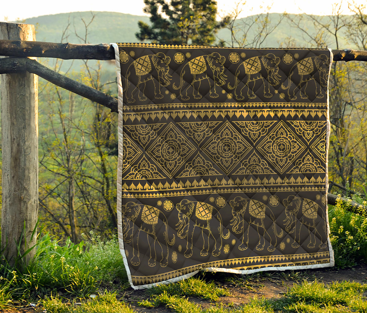 Ethnic Thai Elephant Pattern Print Quilt