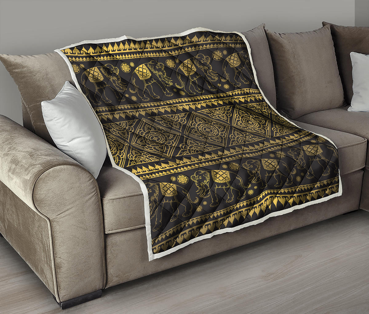 Ethnic Thai Elephant Pattern Print Quilt