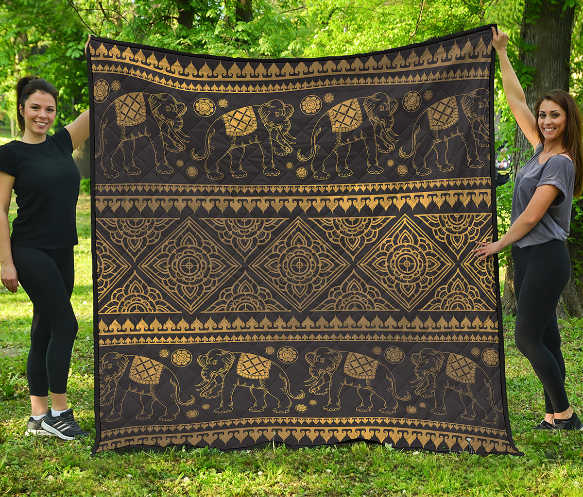 Ethnic Thai Elephant Pattern Print Quilt