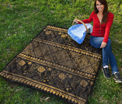 Ethnic Thai Elephant Pattern Print Quilt