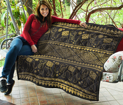 Ethnic Thai Elephant Pattern Print Quilt