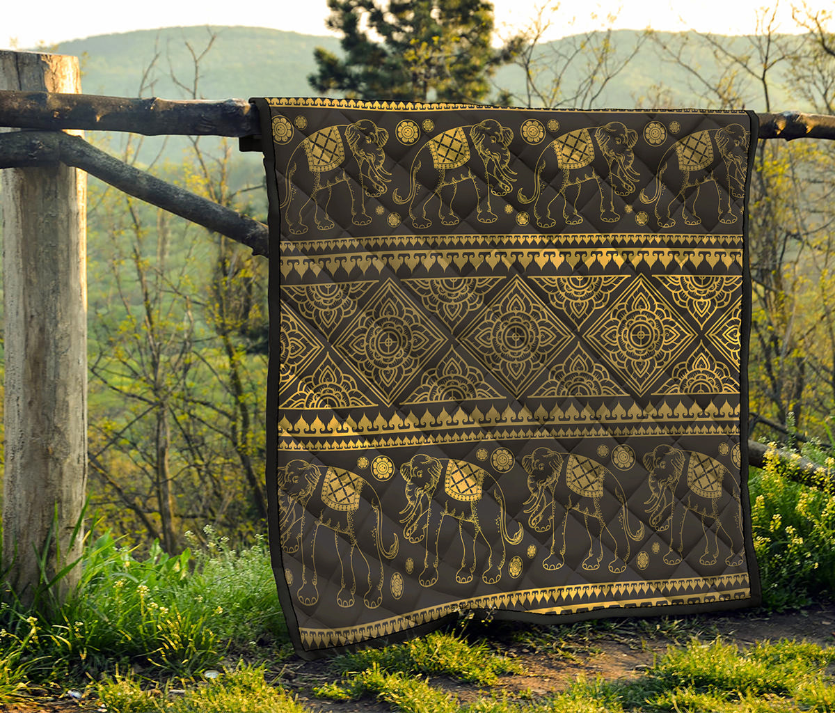Ethnic Thai Elephant Pattern Print Quilt