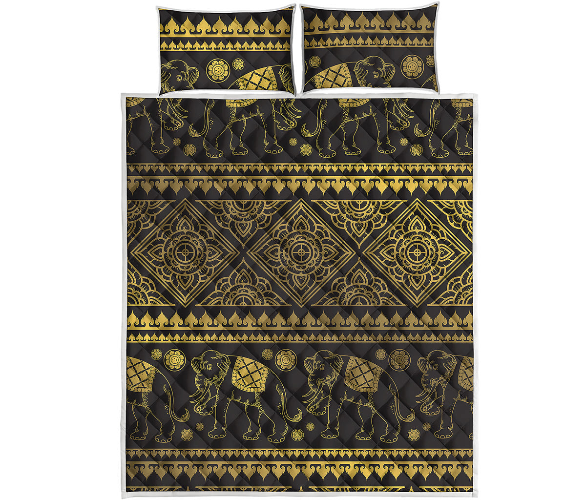Ethnic Thai Elephant Pattern Print Quilt Bed Set