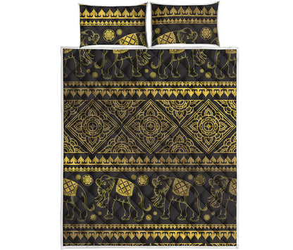 Ethnic Thai Elephant Pattern Print Quilt Bed Set
