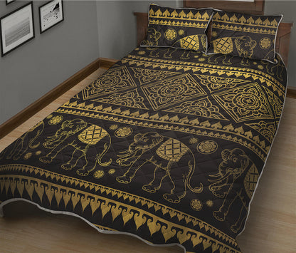 Ethnic Thai Elephant Pattern Print Quilt Bed Set