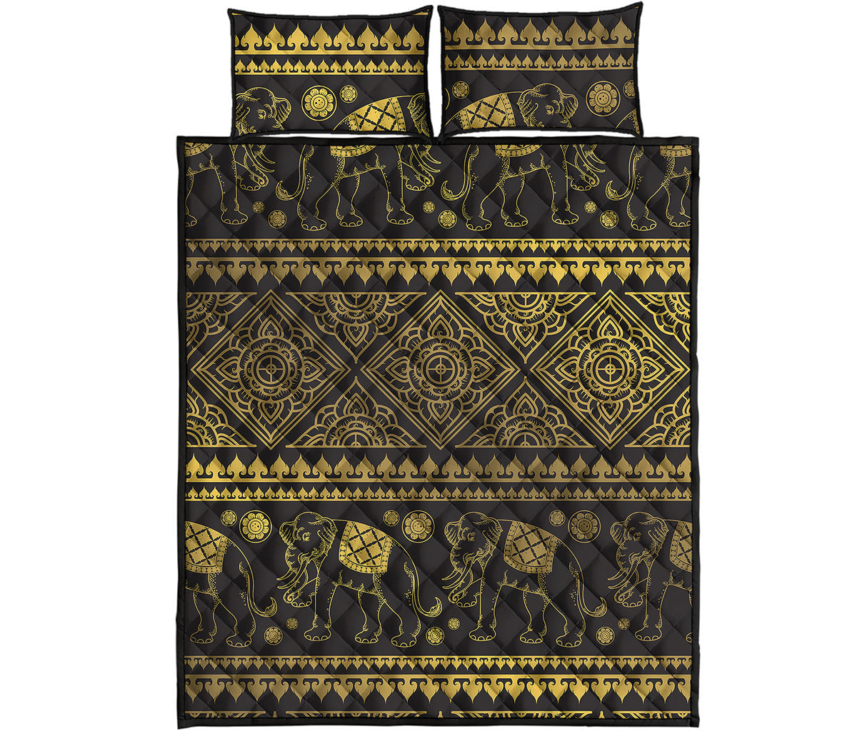 Ethnic Thai Elephant Pattern Print Quilt Bed Set