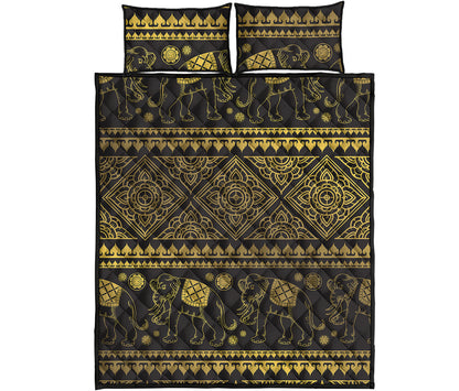 Ethnic Thai Elephant Pattern Print Quilt Bed Set
