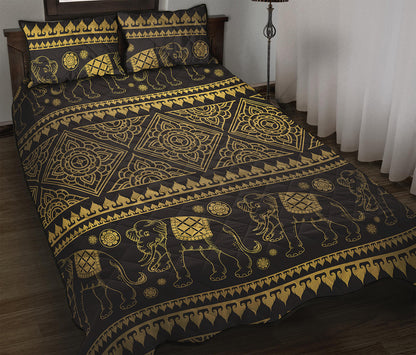 Ethnic Thai Elephant Pattern Print Quilt Bed Set