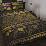 Ethnic Thai Elephant Pattern Print Quilt Bed Set